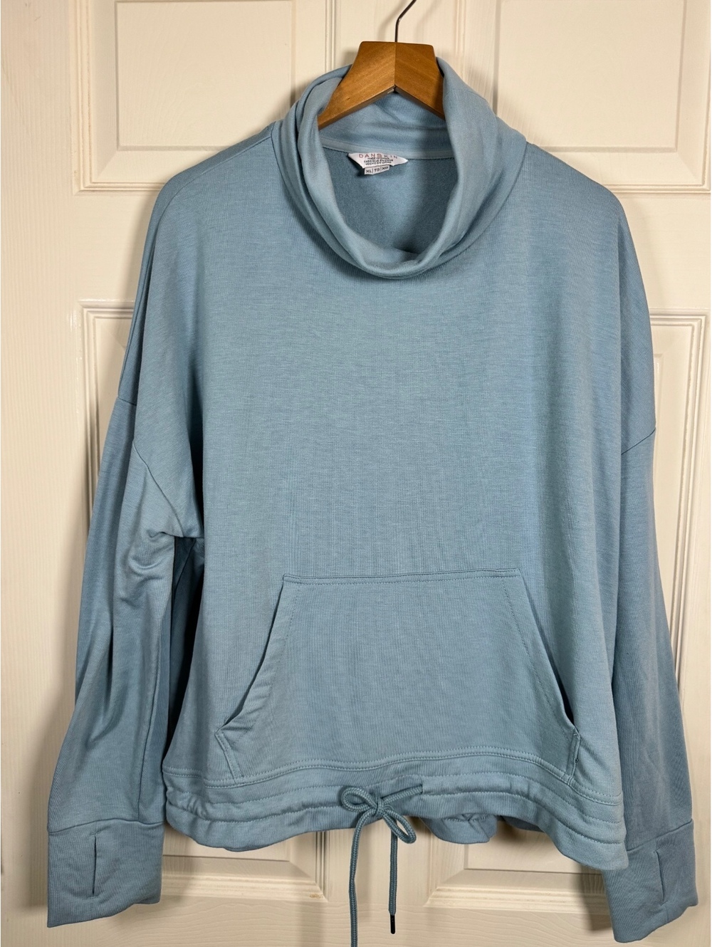 Danskin Light Blue Cowl Neck Pullover Sweatshirt with Drawstring Waist XL
